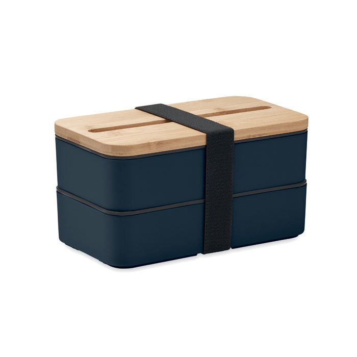 Lunchbox promotionnelle PP recyclé à deux niveaux WINT Bleu marine